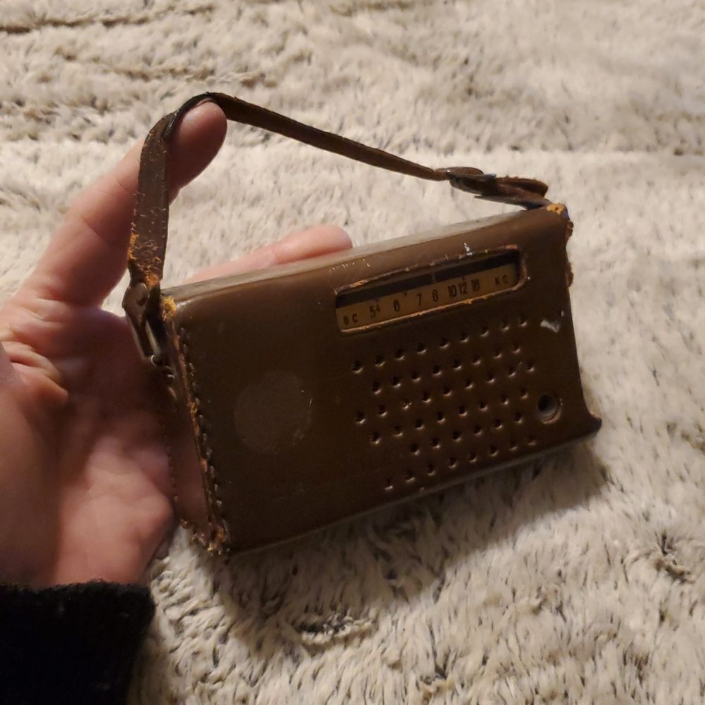 Radio Corp. SR-H107 transistor radio, likely from around 1961 With Case Military